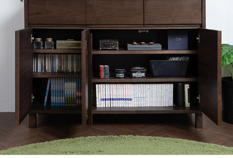 ANGRY 幅115.5 奥行40.5 高さ75.5 リビングボード キャビネット ダークブラウン 完成品 ウォールナット材 ウォールナット モダン リビング 和 間仕切り 背面化粧仕上げ 仕切り カトラリー(代引不可)