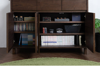 ANGRY 幅115.5 奥行40.5 高さ75.5 リビングボード キャビネット ダークブラウン 完成品 ウォールナット材 ウォールナット モダン リビング 和 間仕切り 背面化粧仕上げ 仕切り カトラリー(代引不可)