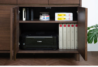 ANGRY 幅115.5 奥行40.5 高さ75.5 リビングボード キャビネット ダークブラウン 完成品 ウォールナット材 ウォールナット モダン リビング 和 間仕切り 背面化粧仕上げ 仕切り カトラリー(代引不可)