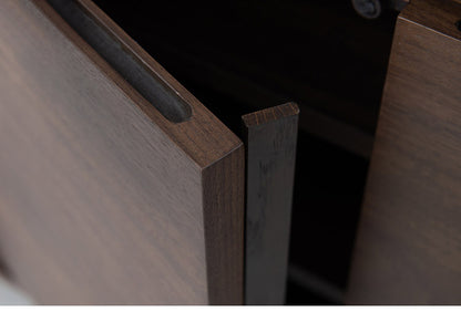 ANGRY 幅115.5 奥行40.5 高さ75.5 リビングボード キャビネット ダークブラウン 完成品 ウォールナット材 ウォールナット モダン リビング 和 間仕切り 背面化粧仕上げ 仕切り カトラリー(代引不可)