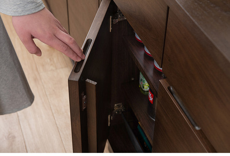 ANGRY 幅115.5 奥行40.5 高さ75.5 リビングボード キャビネット ダークブラウン 完成品 ウォールナット材 ウォールナット モダン リビング 和 間仕切り 背面化粧仕上げ 仕切り カトラリー(代引不可)