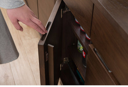 ANGRY 幅115.5 奥行40.5 高さ75.5 リビングボード キャビネット ダークブラウン 完成品 ウォールナット材 ウォールナット モダン リビング 和 間仕切り 背面化粧仕上げ 仕切り カトラリー(代引不可)