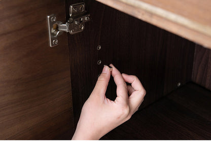 ANGRY 幅115.5 奥行40.5 高さ75.5 リビングボード キャビネット ダークブラウン 完成品 ウォールナット材 ウォールナット モダン リビング 和 間仕切り 背面化粧仕上げ 仕切り カトラリー(代引不可)