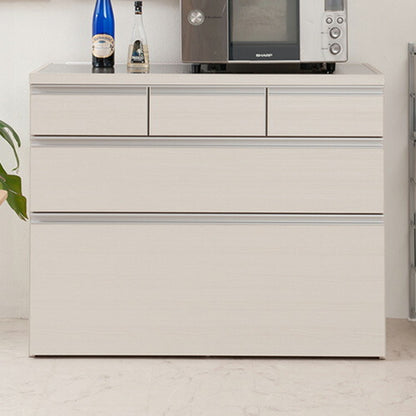 日本製 大川家具 ステンレス キッチンカウンター 幅110 上引き出し3杯 木目調 ホワイト カウンタ― レンジ台 レンジラック 大容量 白 北欧(代引不可)