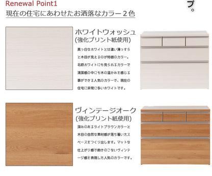 日本製 大川家具 ステンレス キッチンカウンター 幅110 上引き出し3杯 木目調 ホワイト カウンタ― レンジ台 レンジラック 大容量 白 北欧(代引不可)