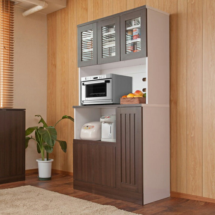 Calm カップボード 幅90 ダークブラウン キッチンカウンター キッチンボード 食器棚 大容量 電子レンジ対応 ガラス おしゃれ 北欧 収納(代引不可)