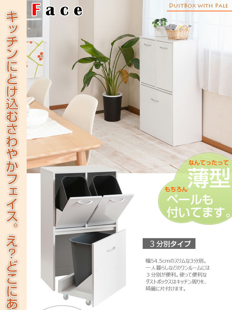 Face 3分別 ダストボックス ホワイト ごみ入れ ゴミ箱 スリム シンプル 白 おしゃれ アンティーク 北欧 薄型 カウンター キッチン 大容量(代引不可)
