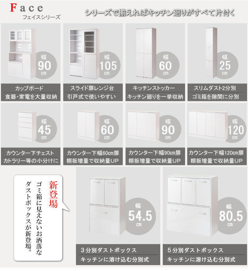 Face 3分別 ダストボックス ホワイト ごみ入れ ゴミ箱 スリム シンプル 白 おしゃれ アンティーク 北欧 薄型 カウンター キッチン 大容量(代引不可)