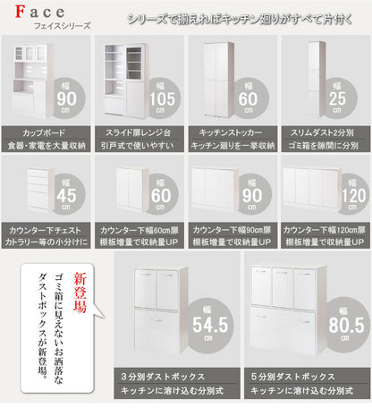 Face 3分別 ダストボックス ホワイト ごみ入れ ゴミ箱 スリム シンプル 白 おしゃれ アンティーク 北欧 薄型 カウンター キッチン 大容量(代引不可)