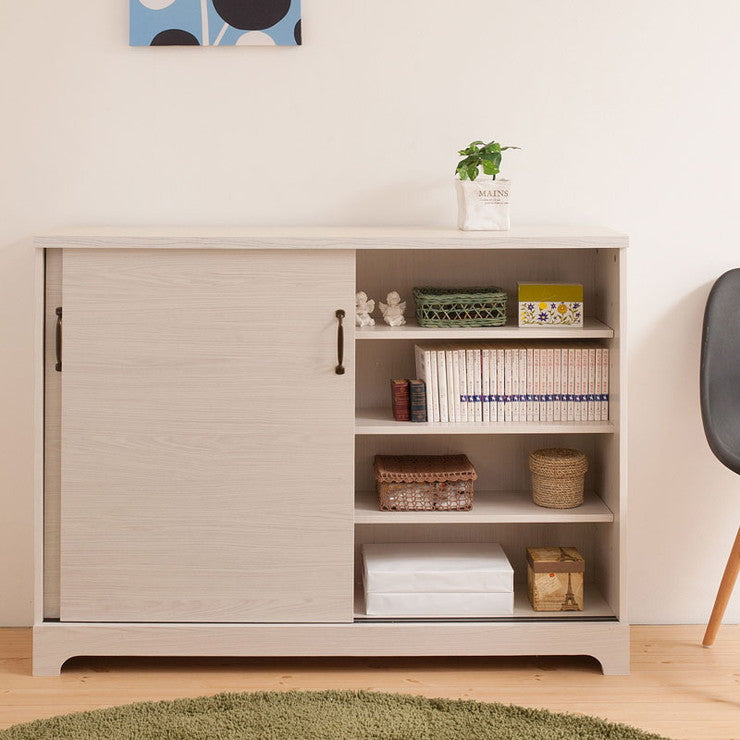 引き戸 カウンタ― 幅110 収納カウンター 大容量 引き戸式 四段 4段 ホワイト 白 棚 収納棚 おしゃれ 北欧 リビング リビングカウンター(代引不可)