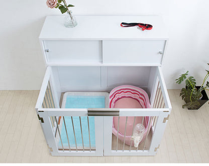 face 折りたたみ式ペットゲージ ホワイト 引き戸収納庫付き 犬 猫 ゲージ ペット ケージ ペットケージ 小屋 サークル ゲージ サークルケージ キャットケージ 室内 犬小屋(代引不可)