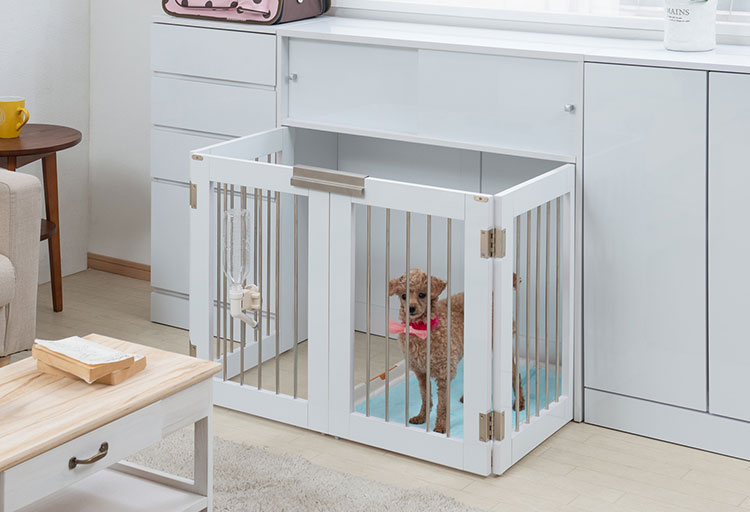 face 折りたたみ式ペットゲージ ホワイト 引き戸収納庫付き 犬 猫 ゲージ ペット ケージ ペットケージ 小屋 サークル ゲージ サークルケージ キャットケージ 室内 犬小屋(代引不可)