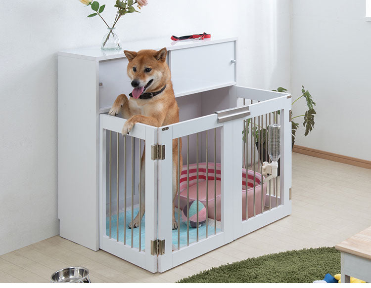 face 折りたたみ式ペットゲージ ホワイト 引き戸収納庫付き 犬 猫 ゲージ ペット ケージ ペットケージ 小屋 サークル ゲージ サークルケージ キャットケージ 室内 犬小屋(代引不可)