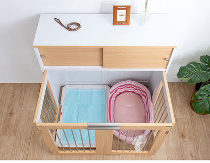 Neat 折りたたみ式ペットゲージ ナチュラル 引き戸収納庫付き 犬 猫 ゲージ ペット ケージ ペットケージ 小屋 サークル ゲージ サークルケージ キャットケージ 室内 犬小屋(代引不可)