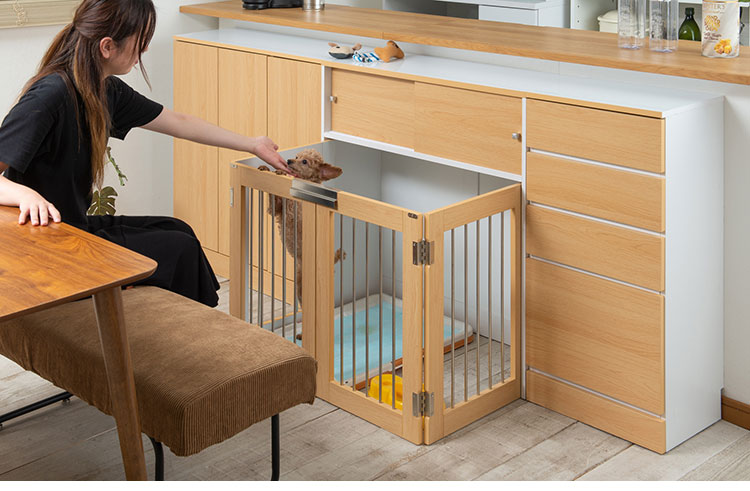 Neat 折りたたみ式ペットゲージ ナチュラル 引き戸収納庫付き 犬 猫 ゲージ ペット ケージ ペットケージ 小屋 サークル ゲージ サークルケージ キャットケージ 室内 犬小屋(代引不可)