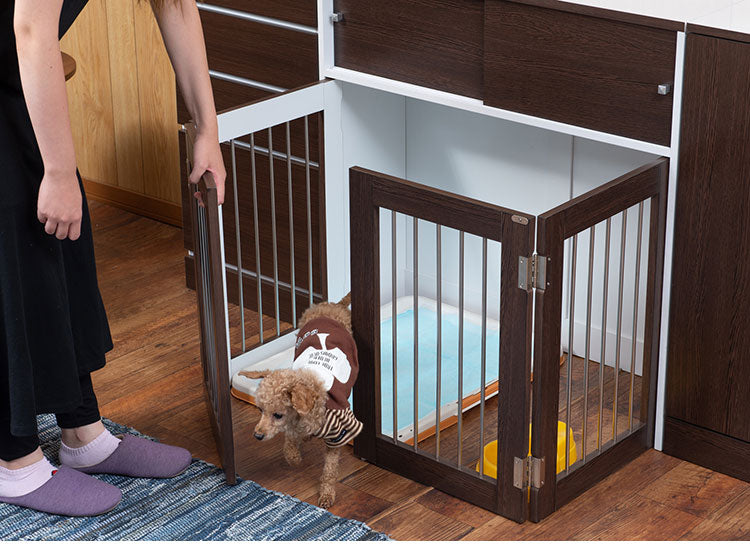 Calm 折りたたみ式ペットゲージ ダークブラウン 引き戸収納庫付き 犬 猫 ゲージ ペット ケージ ペットケージ 小屋 サークル ゲージ サークルケージ キャットケージ 室内 犬小屋(代引不可)