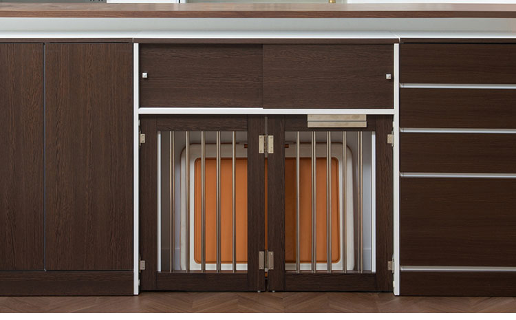 Calm 折りたたみ式ペットゲージ ダークブラウン 引き戸収納庫付き 犬 猫 ゲージ ペット ケージ ペットケージ 小屋 サークル ゲージ サークルケージ キャットケージ 室内 犬小屋(代引不可)