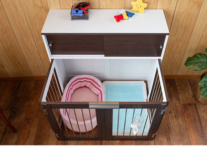 Calm 折りたたみ式ペットゲージ ダークブラウン 引き戸収納庫付き 犬 猫 ゲージ ペット ケージ ペットケージ 小屋 サークル ゲージ サークルケージ キャットケージ 室内 犬小屋(代引不可)