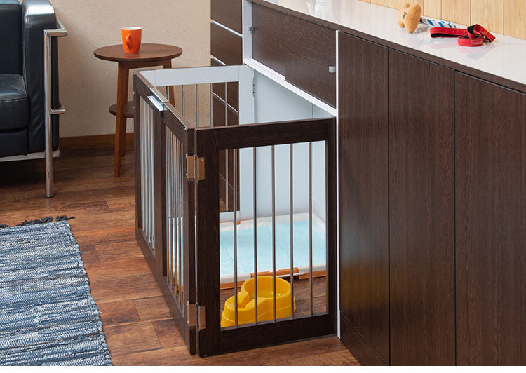 Calm 折りたたみ式ペットゲージ ダークブラウン 引き戸収納庫付き 犬 猫 ゲージ ペット ケージ ペットケージ 小屋 サークル ゲージ サークルケージ キャットケージ 室内 犬小屋(代引不可)