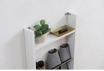 薄型マガジンラック 幅36cm ホワイト スリム 北欧 壁 コンパクト 省スペース 玄関収納 壁面収納 玄関 スリッパ ラック 部屋 家具 木製 トイレラック ルームシューズ 薄型 スリッパ収納 ギフト(代引不可)