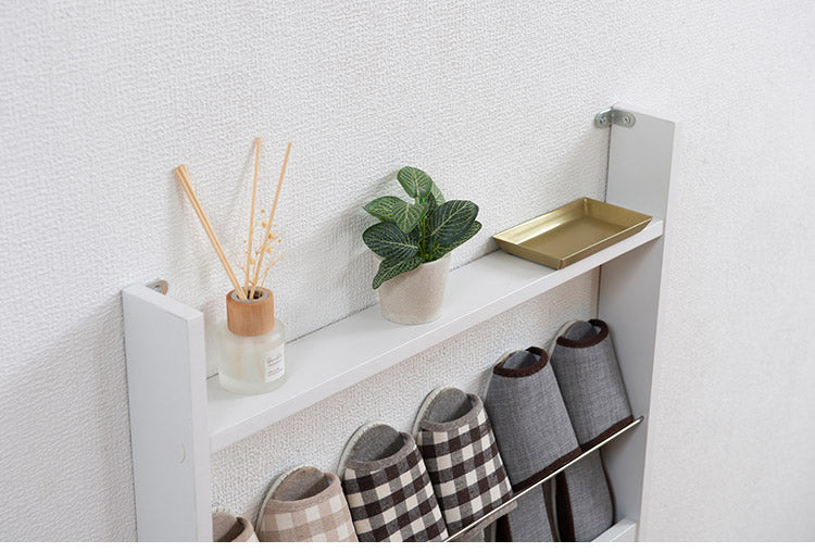 薄型マガジンラック 幅60cm ホワイト スリム 北欧 壁 コンパクト 省スペース 玄関収納 壁面収納 玄関 スリッパ ラック 部屋 家具 木製 トイレラック ルームシューズ 薄型 スリッパ収納 ギフト(代引不可)