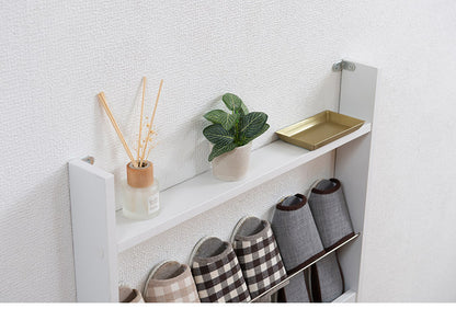 薄型マガジンラック 幅60cm ホワイト スリム 北欧 壁 コンパクト 省スペース 玄関収納 壁面収納 玄関 スリッパ ラック 部屋 家具 木製 トイレラック ルームシューズ 薄型 スリッパ収納 ギフト(代引不可)