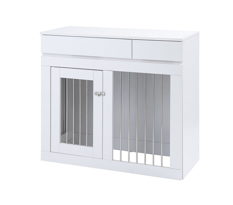 WHITE LIV 幅90 奥行40 高さ80 収納付きスライド収納型ケージ ホワイト フレンチシャビー ペットケージ ペットサークル 省スペース 小型犬 中型犬 室内サークル スライド 背面化粧 犬 ペット用品(代引不可)