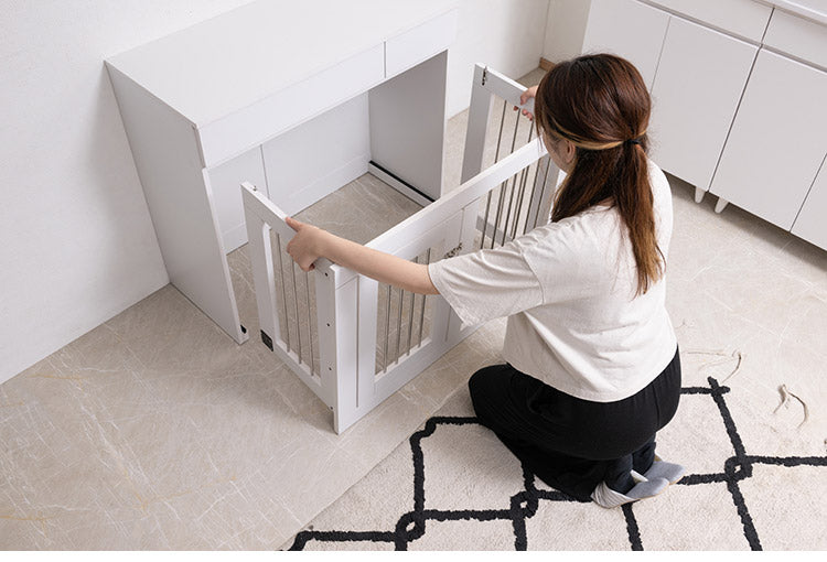 WHITE LIV 幅90 奥行40 高さ80 収納付きスライド収納型ケージ ホワイト フレンチシャビー ペットケージ ペットサークル 省スペース 小型犬 中型犬 室内サークル スライド 背面化粧 犬 ペット用品(代引不可)