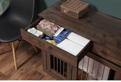 ARIZONA 幅90 奥行40 高さ80 収納付きスライド収納型ケージ ブラウン 西海岸ヴィンテージ ペットケージ ペットサークル 省スペース 小型犬 中型犬 室内サークル スライド 背面化粧 犬 ペット用品(代引不可)