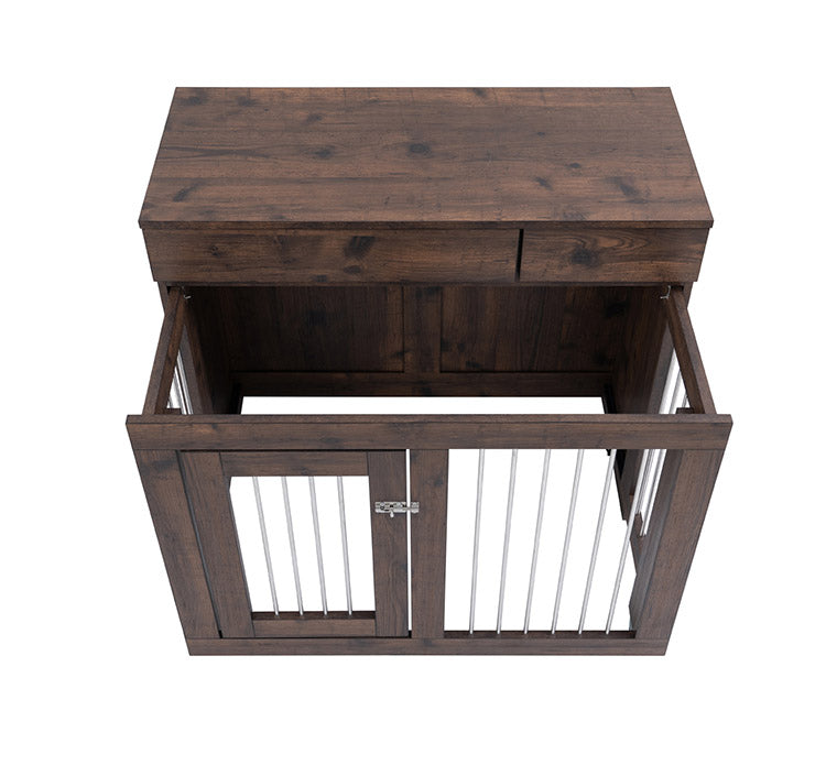 ARIZONA 幅90 奥行40 高さ80 収納付きスライド収納型ケージ ブラウン 西海岸ヴィンテージ ペットケージ ペットサークル 省スペース 小型犬 中型犬 室内サークル スライド 背面化粧 犬 ペット用品(代引不可)