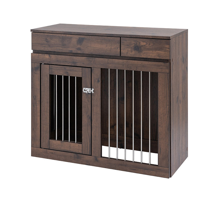 ARIZONA 幅90 奥行40 高さ80 収納付きスライド収納型ケージ ブラウン 西海岸ヴィンテージ ペットケージ ペットサークル 省スペース 小型犬 中型犬 室内サークル スライド 背面化粧 犬 ペット用品(代引不可)