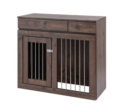 ARIZONA 幅90 奥行40 高さ80 収納付きスライド収納型ケージ ブラウン 西海岸ヴィンテージ ペットケージ ペットサークル 省スペース 小型犬 中型犬 室内サークル スライド 背面化粧 犬 ペット用品(代引不可)