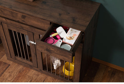 ARIZONA 幅90 奥行40 高さ80 収納付きスライド収納型ケージ ブラウン 西海岸ヴィンテージ ペットケージ ペットサークル 省スペース 小型犬 中型犬 室内サークル スライド 背面化粧 犬 ペット用品(代引不可)