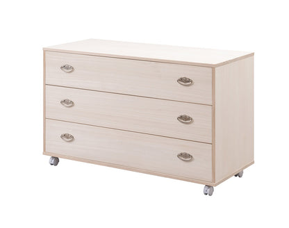 シルバー取っ手が華やかな桐クローゼットチェスト 幅99.5 奥行44 高さ61cm 3段タイプ キャスター付き 生地仕上げ 日本製 完成品(代引不可)