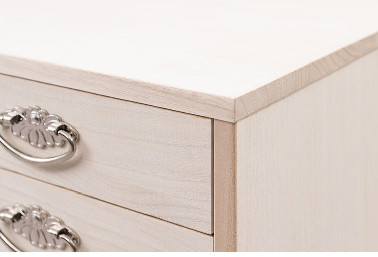 シルバー取っ手が華やかな桐クローゼットチェスト 幅99.5 奥行44 高さ61cm 3段タイプ キャスター付き 生地仕上げ 日本製 完成品(代引不可)