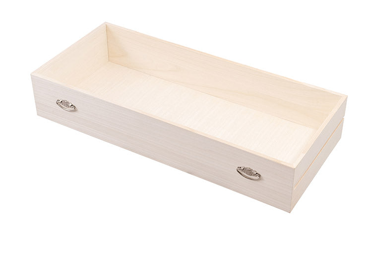 シルバー取っ手が華やかな桐クローゼットチェスト 幅99.5 奥行44 高さ61cm 4段タイプ キャスター付き 生地仕上げ 日本製 完成品(代引不可)