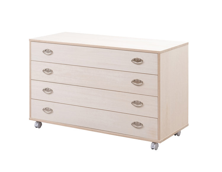 シルバー取っ手が華やかな桐クローゼットチェスト 幅99.5 奥行44 高さ61cm 4段タイプ キャスター付き 生地仕上げ 日本製 完成品(代引不可)