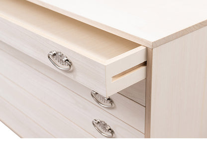 シルバー取っ手が華やかな桐クローゼットチェスト 幅99.5 奥行44 高さ61cm 6段タイプ キャスター付き 生地仕上げ 日本製 完成品(代引不可)