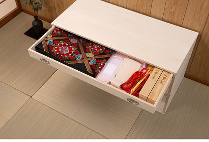 シルバー取っ手が華やかな桐クローゼットチェスト 幅99.5 奥行44 高さ24.5cm 3段タイプ上置き兼用 生地仕上げ 日本製 完成品(代引不可)