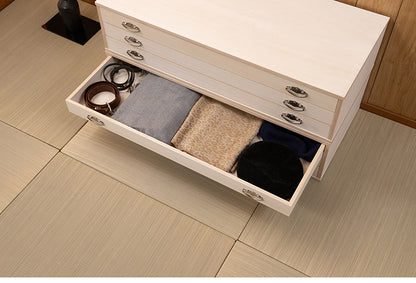 シルバー取っ手が華やかな桐クローゼットチェスト 幅99.5 奥行44 高さ24.5cm 3段タイプ上置き兼用 生地仕上げ 日本製 完成品(代引不可)