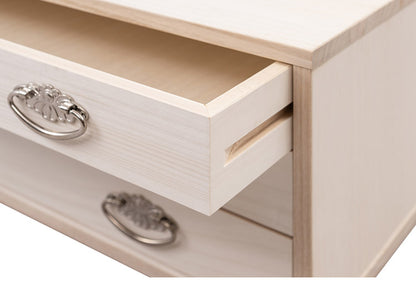 シルバー取っ手が華やかな桐クローゼットチェスト 幅99.5 奥行44 高さ24.5cm 3段タイプ上置き兼用 生地仕上げ 日本製 完成品(代引不可)