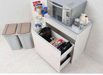 ダストボックス キッチンカウンター 幅80.5cm ホワイトウォッシュ 日本製 完成品 2分別 45リットル 引き出し付き ゴミ箱 ごみ箱 レンジ台 ダストカウンター キッチン収納 隠す収納(代引不可)