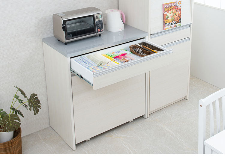 ダストボックス キッチンカウンター 幅80.5cm ホワイトウォッシュ 日本製 完成品 2分別 45リットル 引き出し付き ゴミ箱 ごみ箱 レンジ台 ダストカウンター キッチン収納 隠す収納(代引不可)