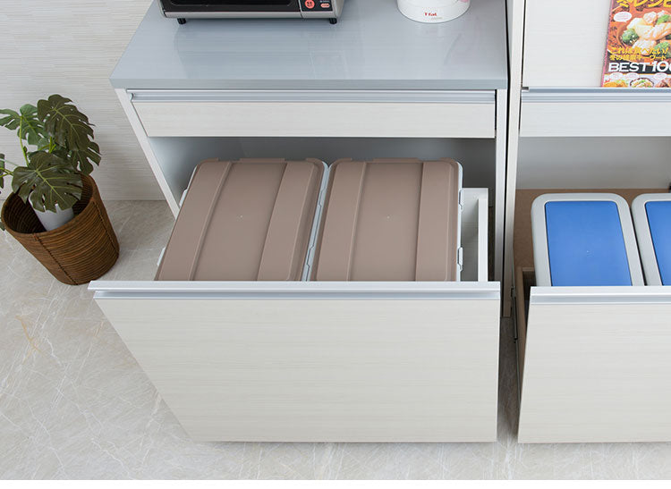 ダストボックス キッチンカウンター 幅80.5cm ホワイトウォッシュ 日本製 完成品 2分別 45リットル 引き出し付き ゴミ箱 ごみ箱 レンジ台 ダストカウンター キッチン収納 隠す収納(代引不可)