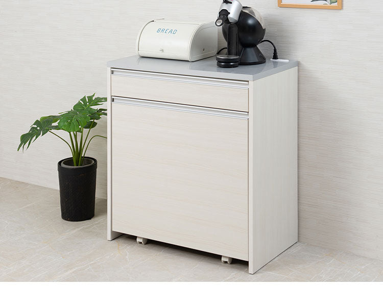 ダストボックス キッチンカウンター 幅80.5cm ホワイトウォッシュ 日本製 完成品 2分別 45リットル 引き出し付き ゴミ箱 ごみ箱 レンジ台 ダストカウンター キッチン収納 隠す収納(代引不可)