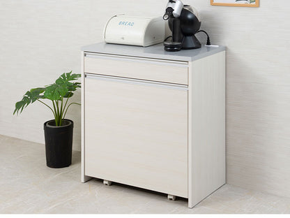 ダストボックス キッチンカウンター 幅80.5cm ホワイトウォッシュ 日本製 完成品 2分別 45リットル 引き出し付き ゴミ箱 ごみ箱 レンジ台 ダストカウンター キッチン収納 隠す収納(代引不可)