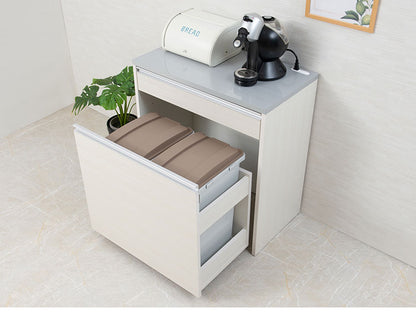 ダストボックス キッチンカウンター 幅80.5cm ホワイトウォッシュ 日本製 完成品 2分別 45リットル 引き出し付き ゴミ箱 ごみ箱 レンジ台 ダストカウンター キッチン収納 隠す収納(代引不可)