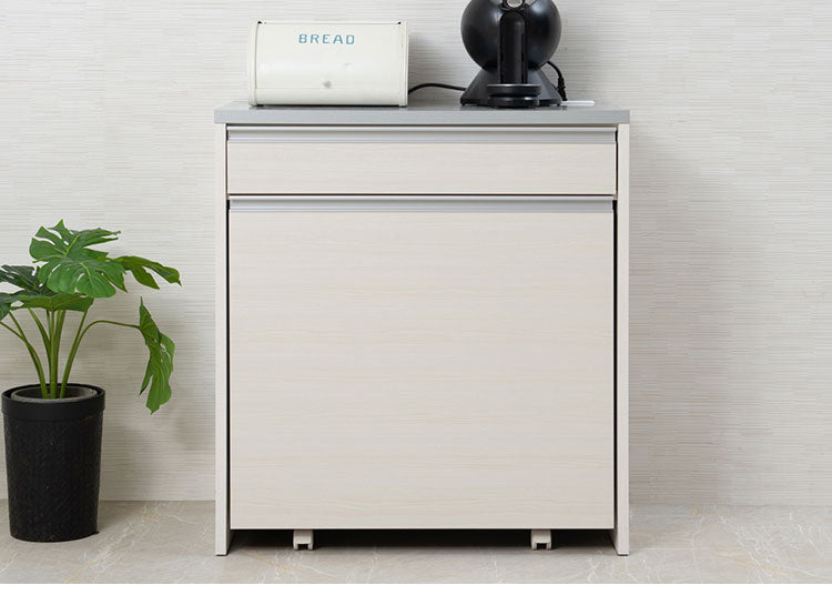 ダストボックス キッチンカウンター 幅80.5cm ホワイトウォッシュ 日本製 完成品 2分別 45リットル 引き出し付き ゴミ箱 ごみ箱 レンジ台 ダストカウンター キッチン収納 隠す収納(代引不可)