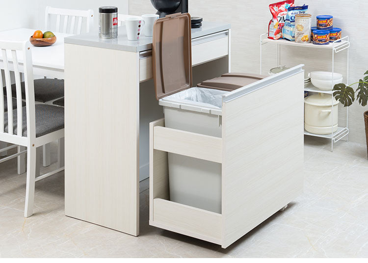 ダストボックス キッチンカウンター 幅80.5cm ホワイトウォッシュ 日本製 完成品 2分別 45リットル 引き出し付き ゴミ箱 ごみ箱 レンジ台 ダストカウンター キッチン収納 隠す収納(代引不可)