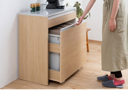 ダストボックス キッチンカウンター 幅80.5cm マリンナチュラル 日本製 完成品 2分別 45リットル 引き出し付き ゴミ箱 ごみ箱 レンジ台 ダストカウンター キッチン収納 隠す収納(代引不可)